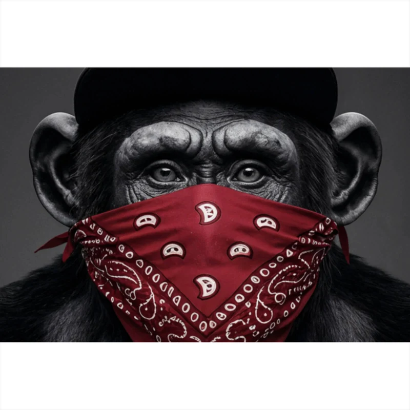 Poster Affenporträt mit Bandana Querformat