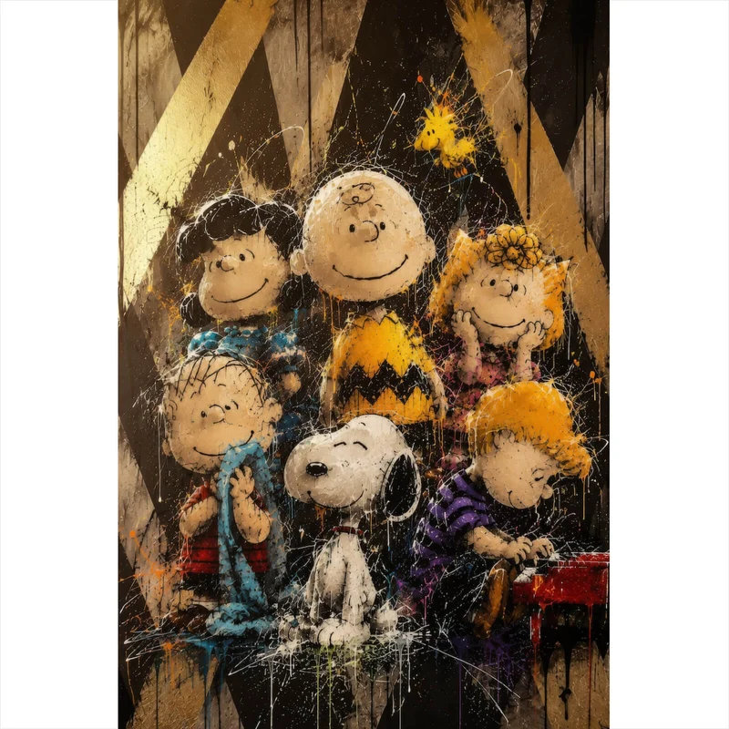 Acrylglasbild Beliebte Cartoon Figuren im Street Art Stil Hochformat