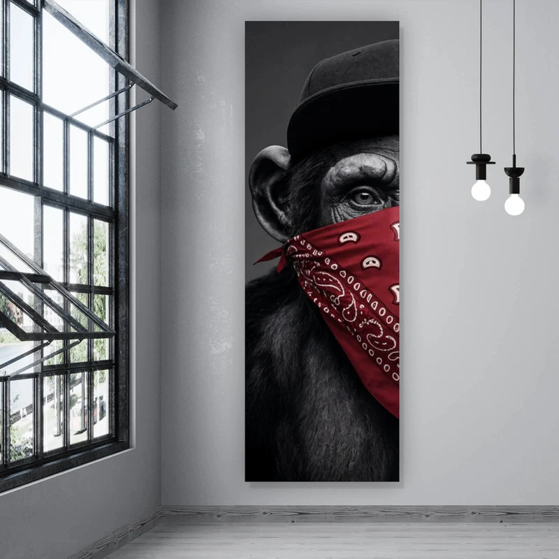 Leinwandbild Affenporträt mit Bandana Panorama Hoch