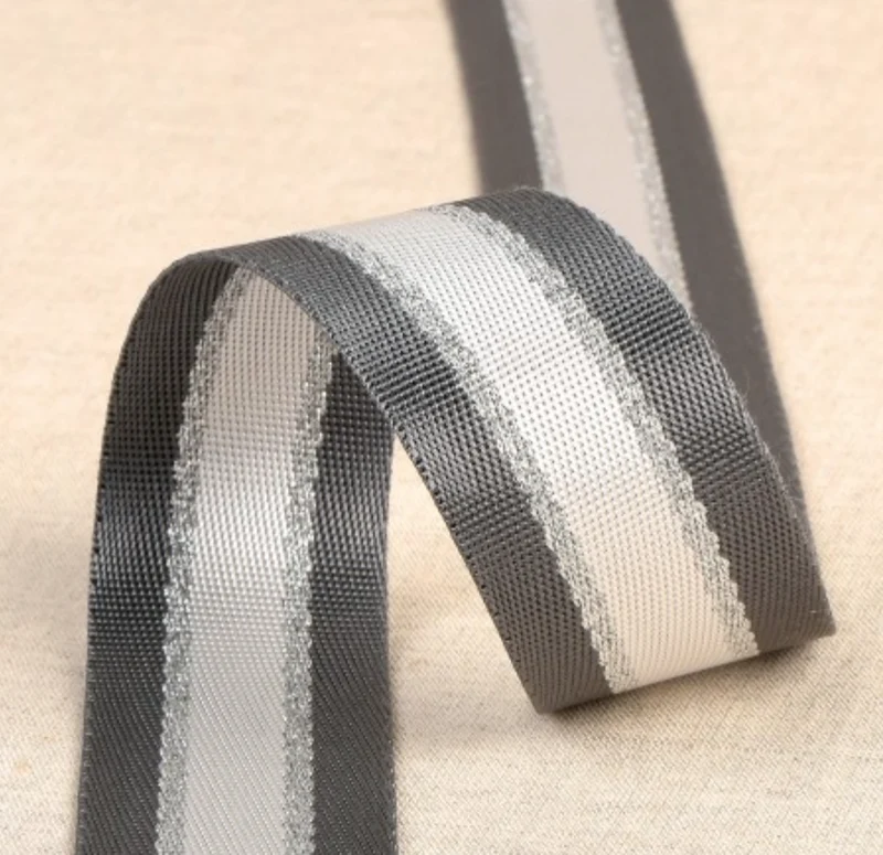 Gurtband 40mm Streifen grau/silber beidseitig