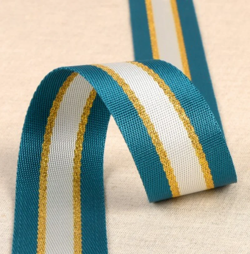 Gurtband 40mm Streifen petrol/gold beidseitig