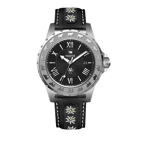 3 Zeiger Edelweiss Stahl Schwarz 34mm
