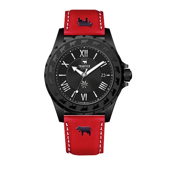 Blackcollection Herren Schwarz Rot 43mm