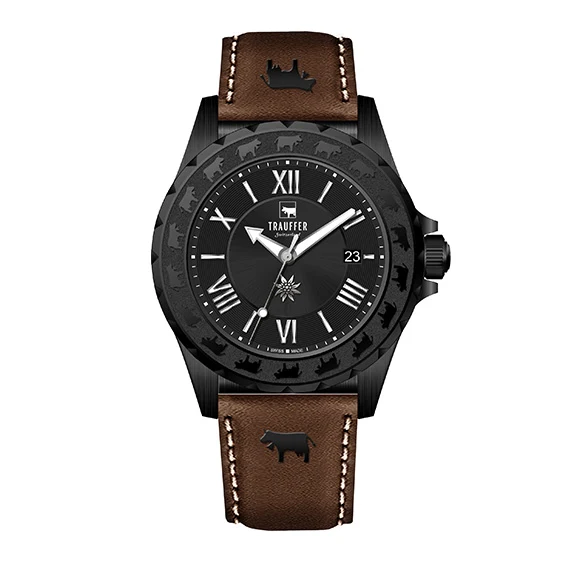 Blackcollection Herren Schwarz Braun 43mm