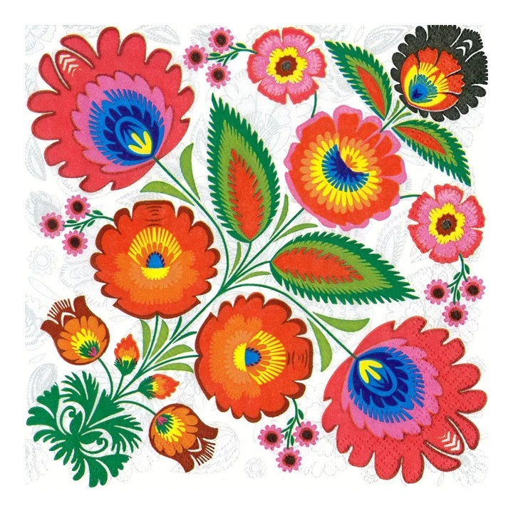 Decoupage Napkins, Floral Folk Pattern, 1 pc
