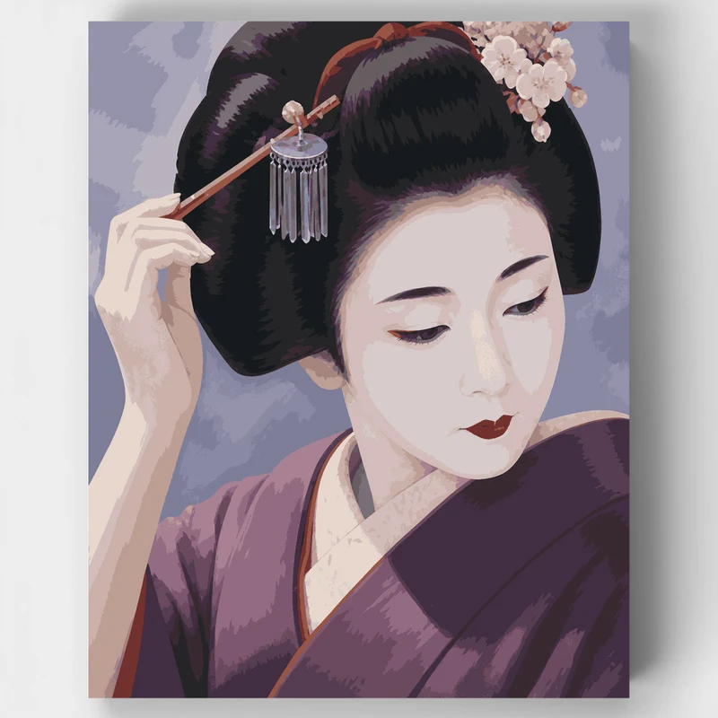 Geisha's Silver Hairpin - Paint by Numbers Kit