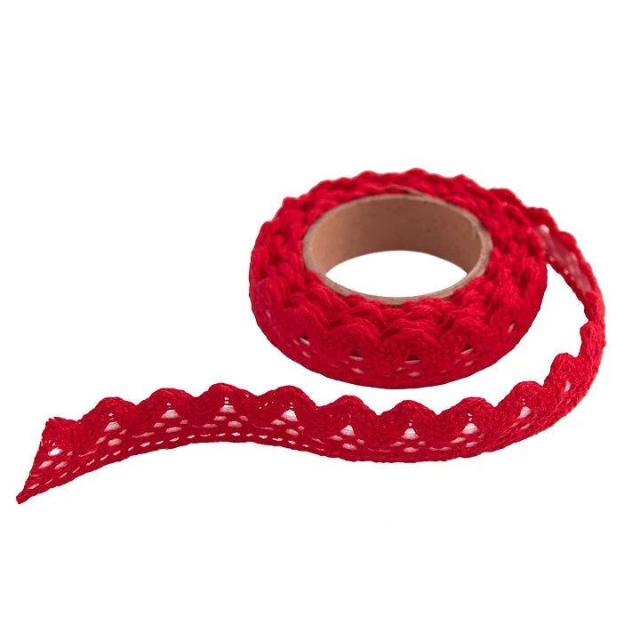 Cotton Self-Adhesive Lace Ribbon 1.8 m / Red