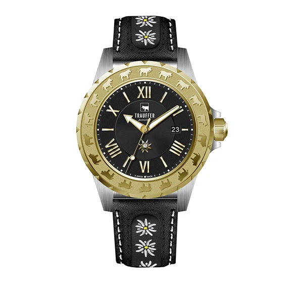 3 Zeiger Edelweiss Gold Schwarz 34mm