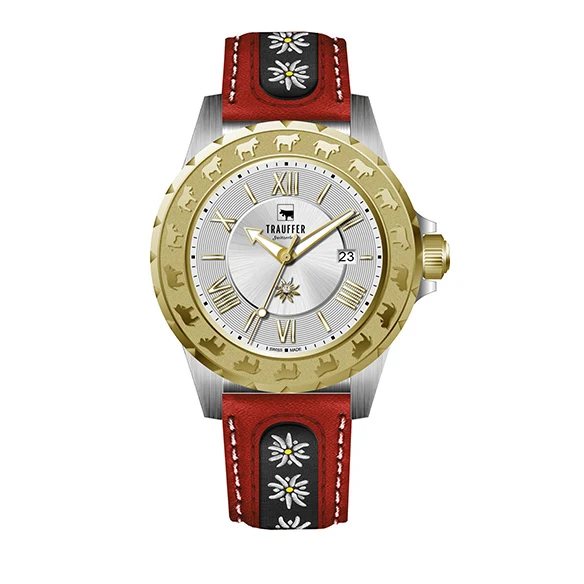 3 Zeiger Edelweiss Gold Rot 34mm