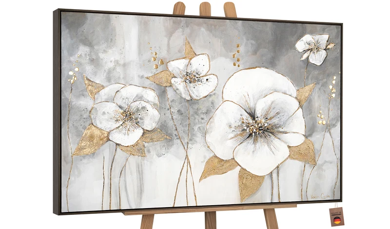 Handgemachte Acrylbilder mit rahmen "Goldene Blüten"