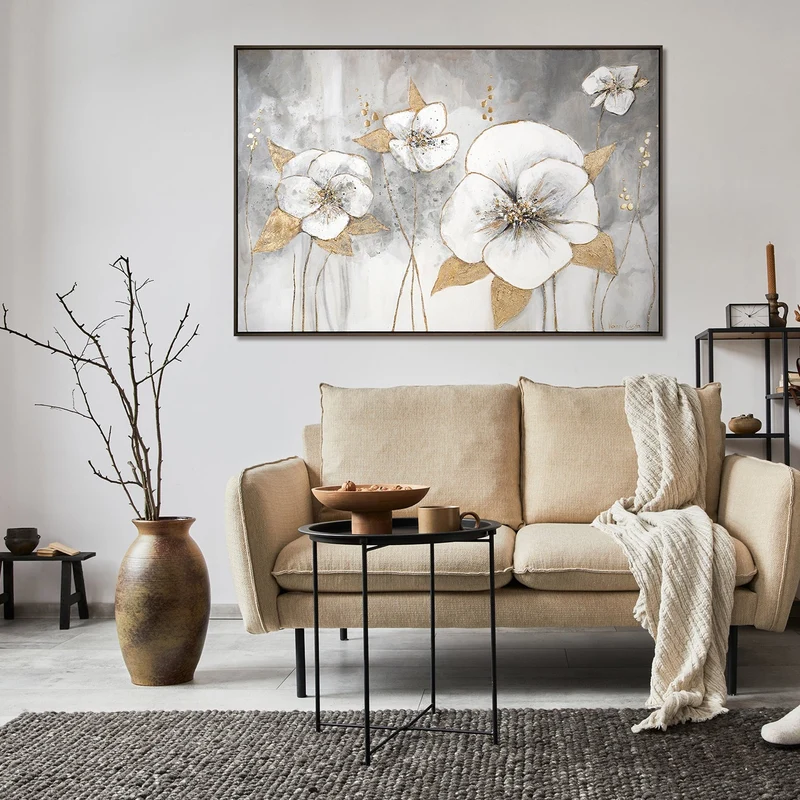 Handgemachte Acrylbilder mit rahmen "Goldene Blüten"