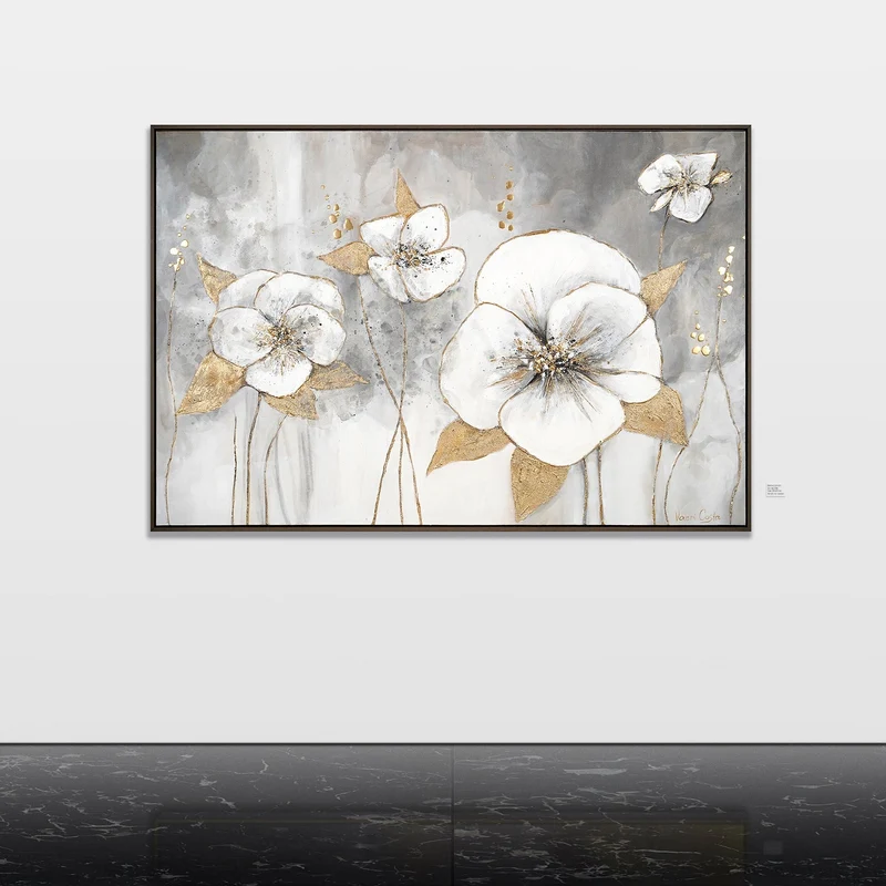 Handgemachte Acrylbilder mit rahmen "Goldene Blüten"