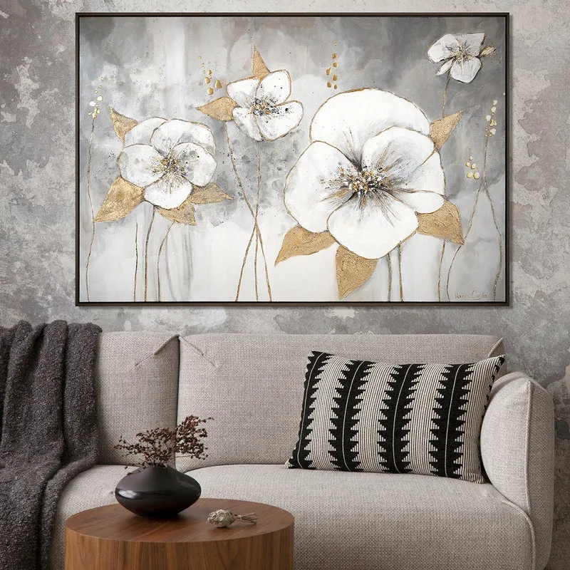 Handgemachte Acrylbilder mit rahmen "Goldene Blüten"