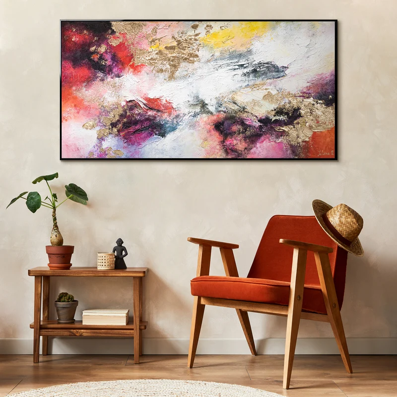 Acrylgemälde auf leinwand, gemälde mit rahmen "Heller Garten"