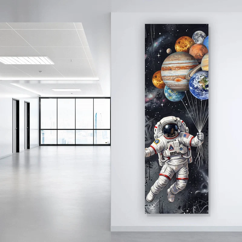 Poster Astronaut mit Planeten Ballons Panorama Hoch