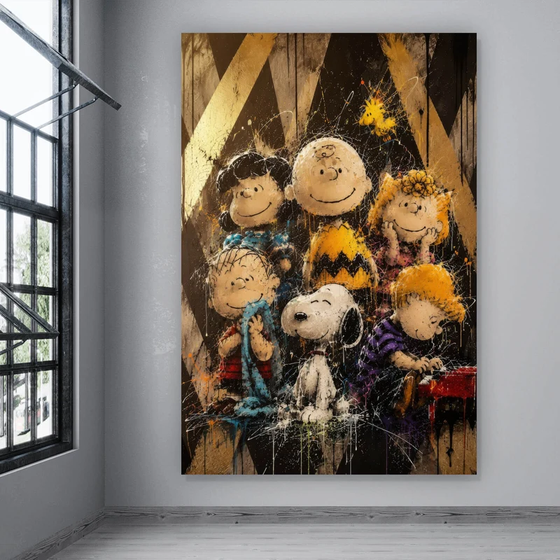 Poster Beliebte Cartoon Figuren im Street Art Stil Hochformat