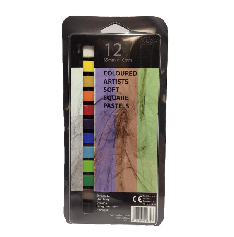 Milini 12 Coloured Artist Soft Square Pastels