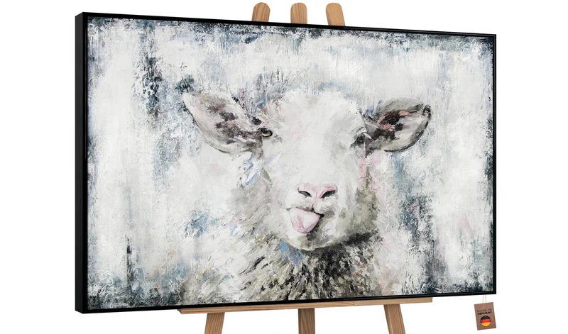 Moderne kunst acrylbilder auf leinwand "Glückliches Schaf"