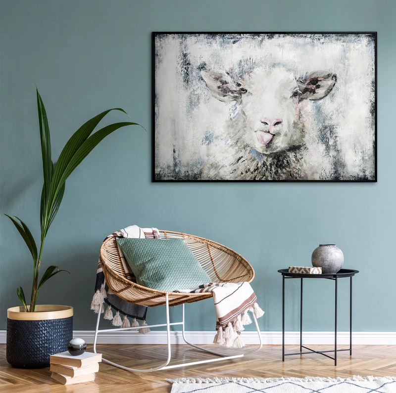 Moderne kunst acrylbilder auf leinwand "Glückliches Schaf"