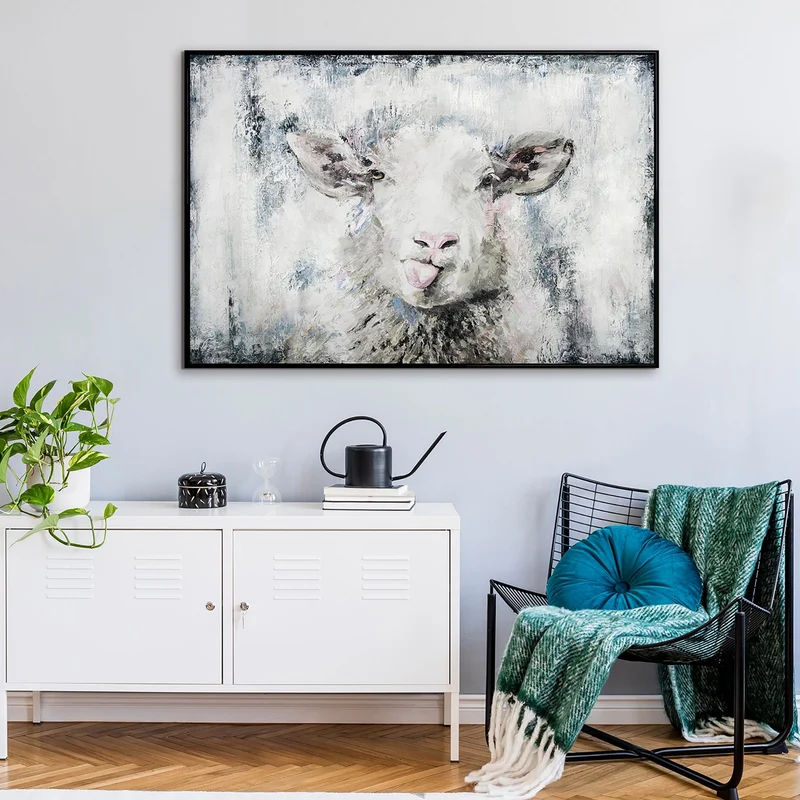 Moderne kunst acrylbilder auf leinwand "Glückliches Schaf"