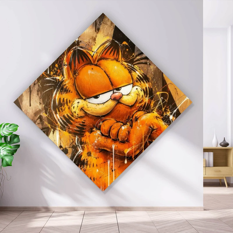 Acrylglasbild Modern Art Cartoon Katze im Street Art Stil Raute
