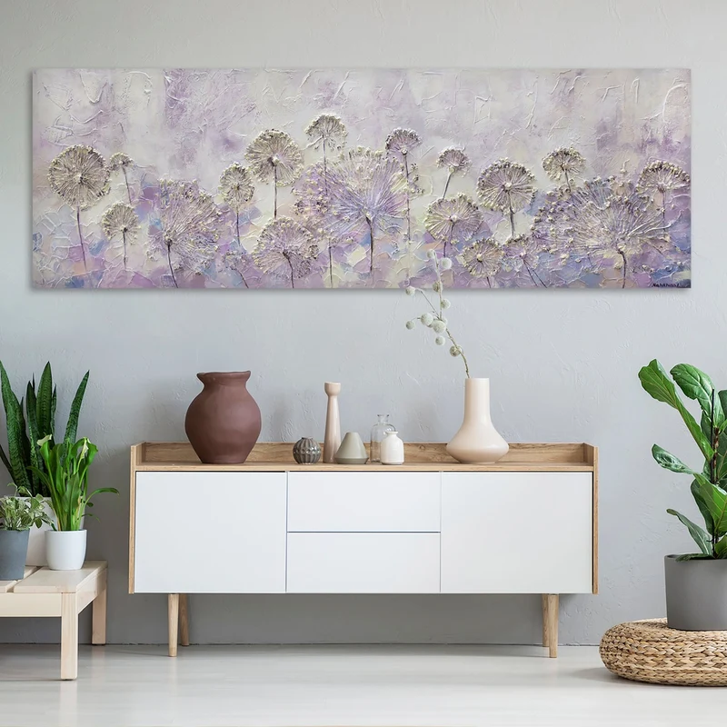 Gemälde abstrakt blumen "Frühlingsanfang" 150x50