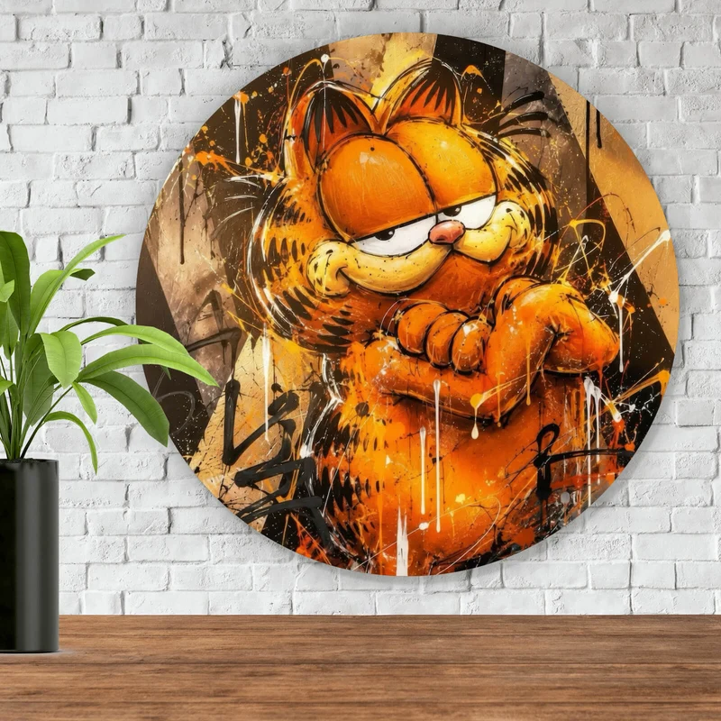 Aluminiumbild Modern Art Cartoon Katze im Street Art Stil Kreis
