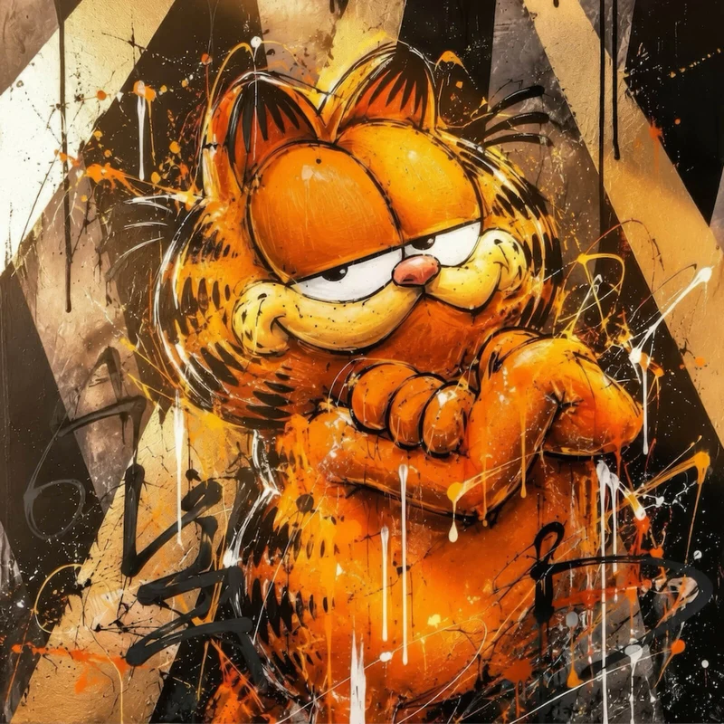 Aluminiumbild gebürstet Modern Art Cartoon Katze im Street Art Stil Quadrat