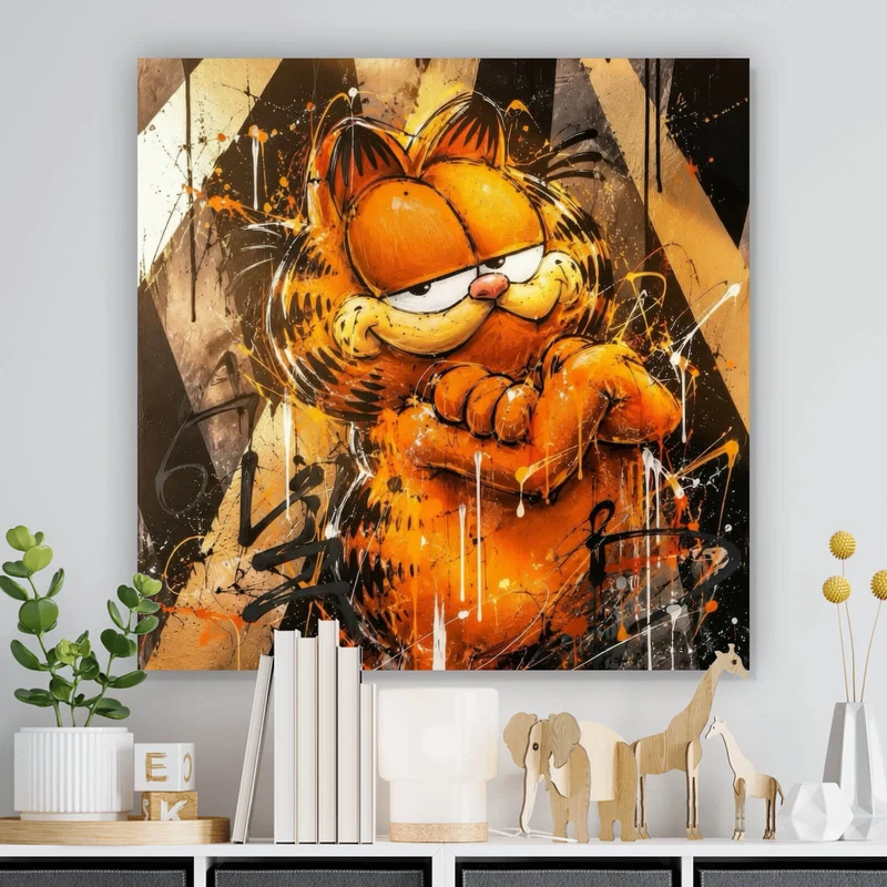 Leinwandbild Modern Art Cartoon Katze im Street Art Stil Quadrat