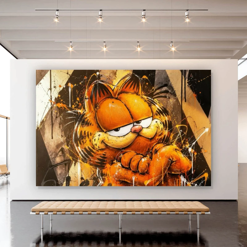 Aluminiumbild Modern Art Cartoon Katze im Street Art Stil Querformat