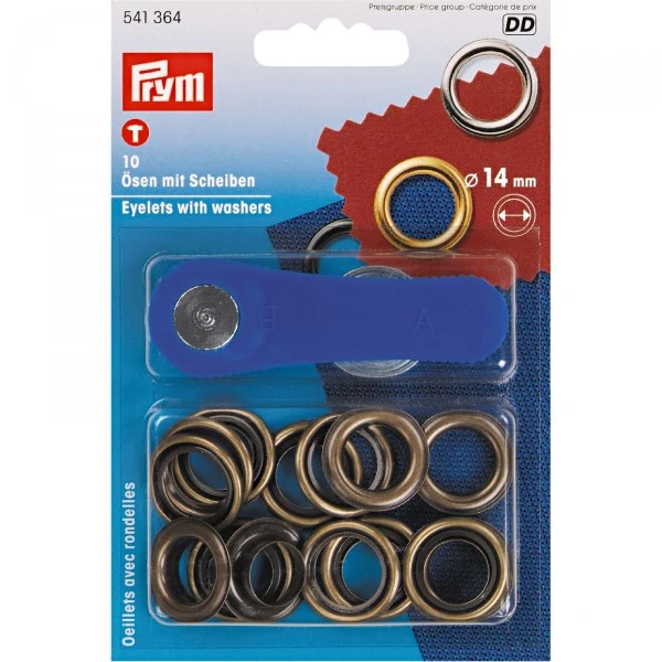 Prym Ösen mit Scheiben 14mm 10 Stk. altmessing