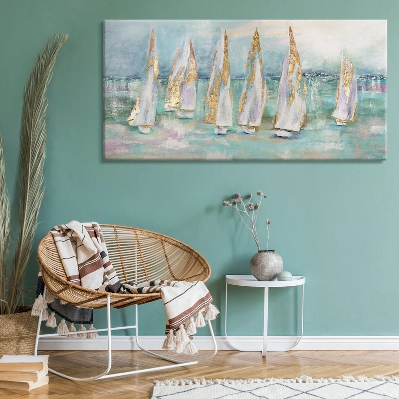 Handgemalte acrylgemälde meereslandschaft abstrakt "Segelboote"