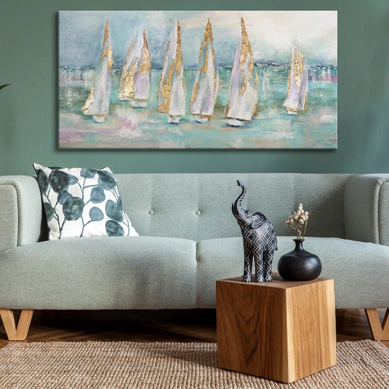 Handgemalte acrylgemälde meereslandschaft abstrakt "Segelboote"