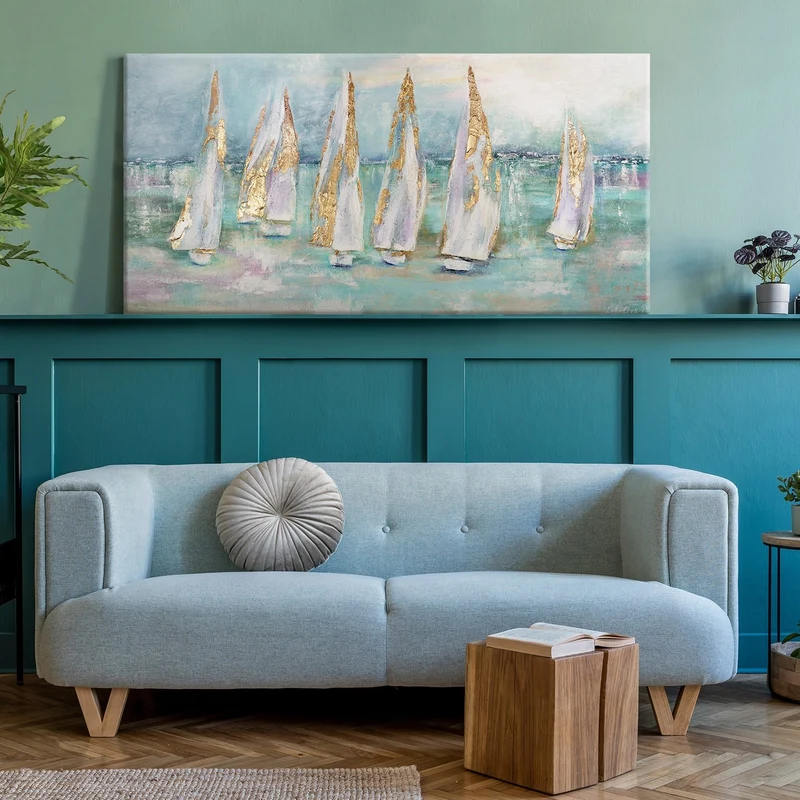 Handgemalte acrylgemälde meereslandschaft abstrakt "Segelboote"