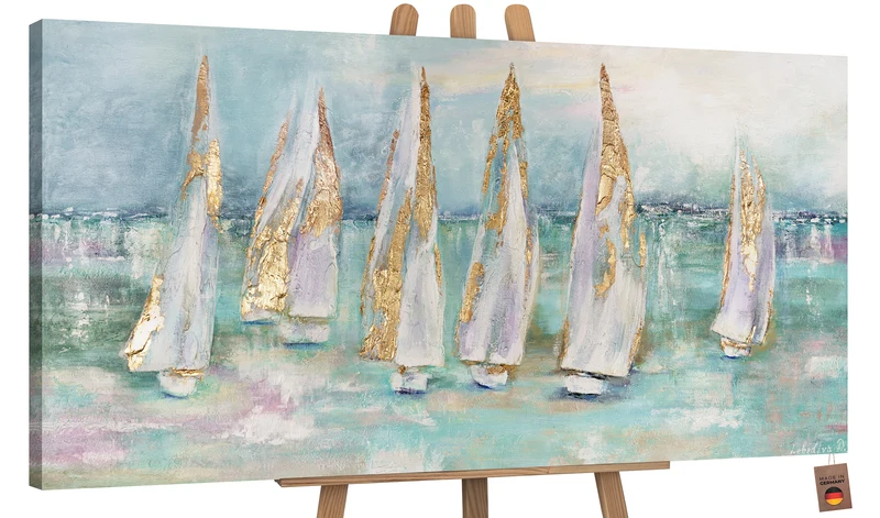 Handgemalte acrylgemälde meereslandschaft abstrakt "Segelboote"