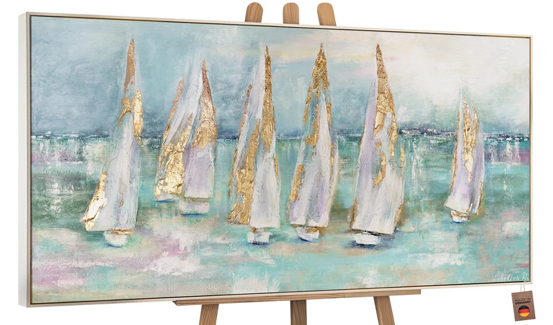 Handgemalte acrylgemälde meereslandschaft abstrakt "Segelboote"