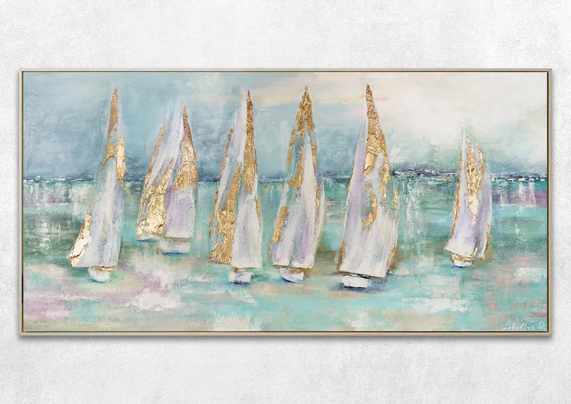 Handgemalte acrylgemälde meereslandschaft abstrakt "Segelboote"
