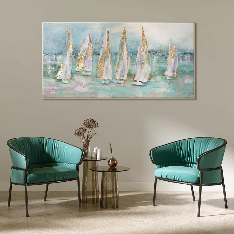 Handgemalte acrylgemälde meereslandschaft abstrakt "Segelboote"