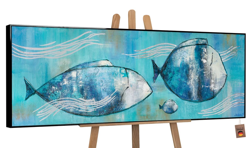 Moderne malerei acryl "Reisende Fische" 150x50cm