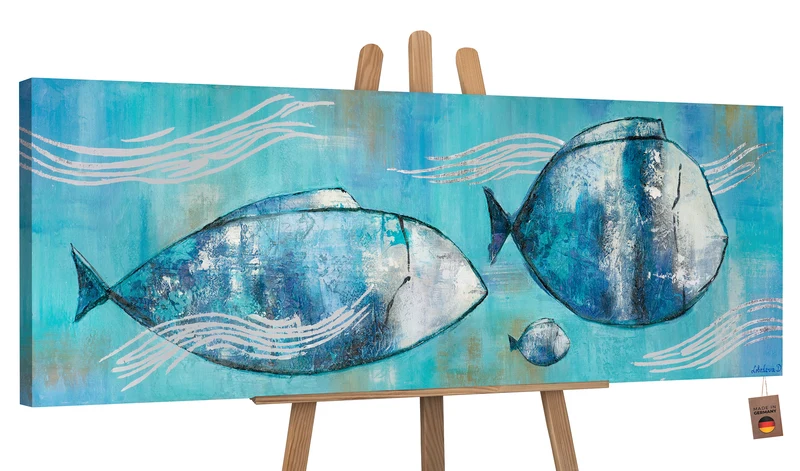 Moderne malerei acryl "Reisende Fische" 150x50cm