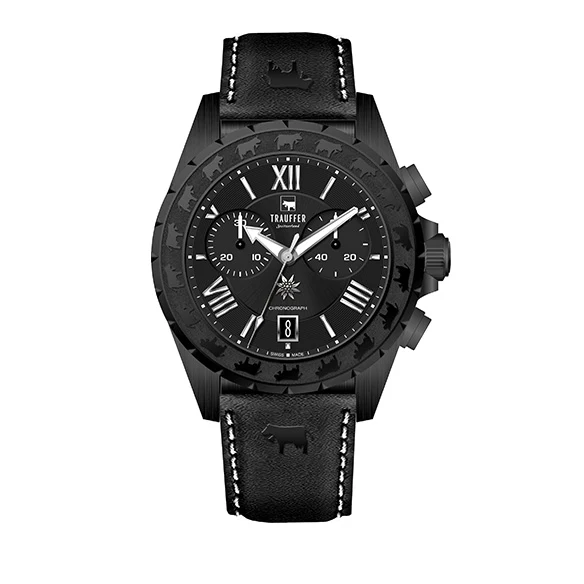Chronograph Uni Schwarz Schwarz 46mm
