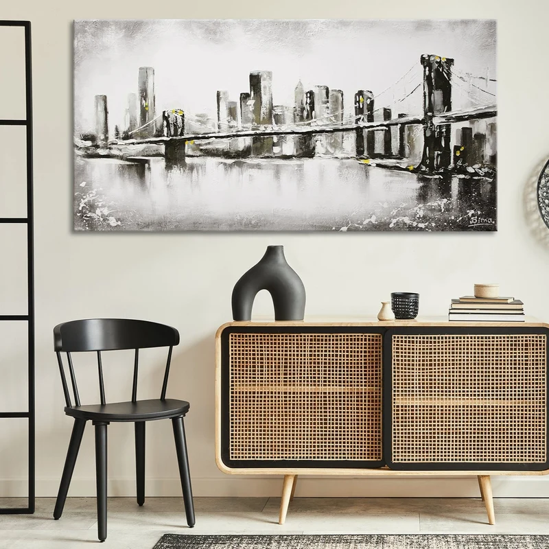 Handgemalte Bilder kaufen Leinwandbilder Modern Wohnzimmer "Großstadt"