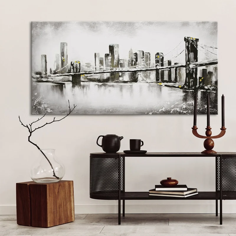 Handgemalte Bilder kaufen Leinwandbilder Modern Wohnzimmer "Großstadt"