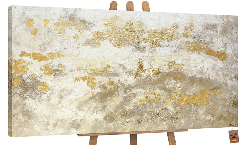 Acrylbilder abstrakt modern, handgemalte leinwandbilder mit Rahmen "Glänzendes Gold"
