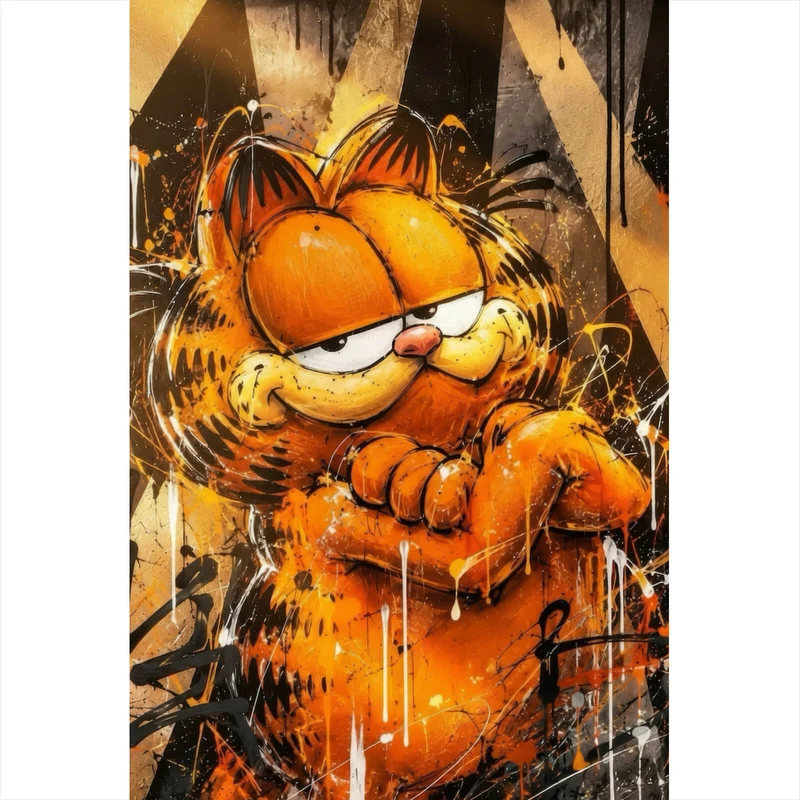 Aluminiumbild gebürstet Modern Art Cartoon Katze im Street Art Stil Hochformat