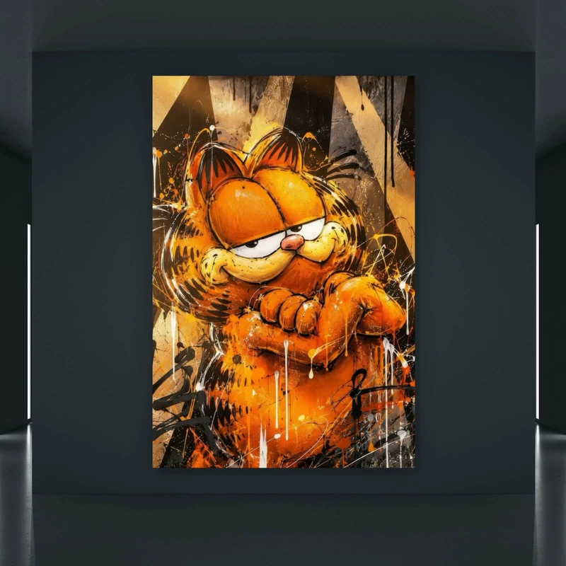 Aluminiumbild Modern Art Cartoon Katze im Street Art Stil Hochformat