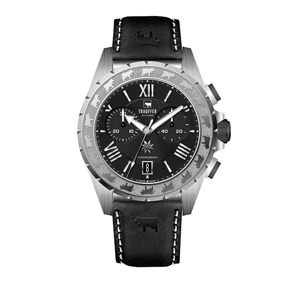 Chronograph Uni Schwarz Silber 46mm