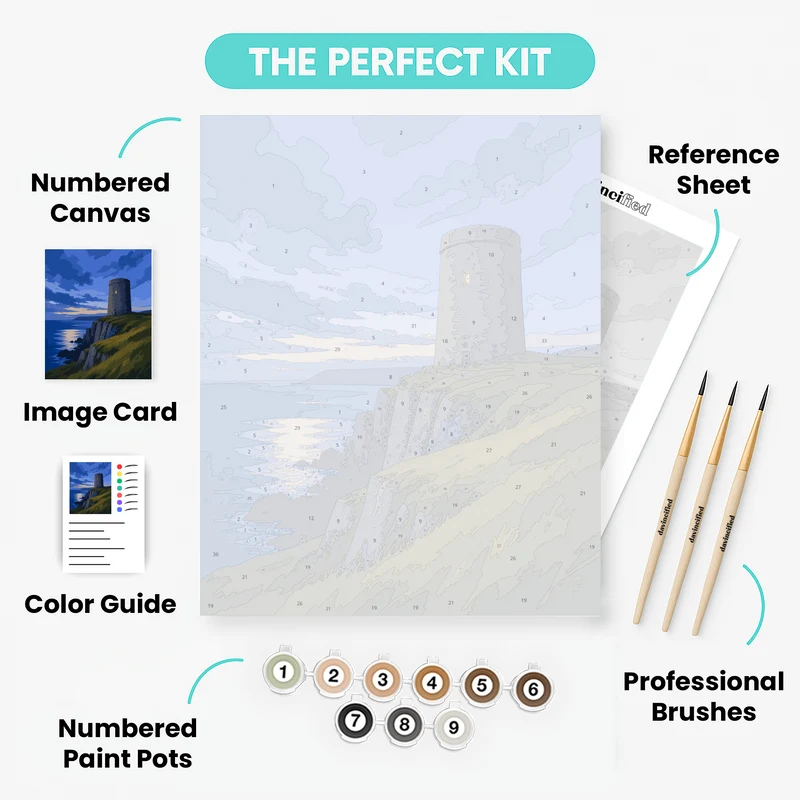 Cliffside Watchtower Dusk - Paint by Numbers Kit