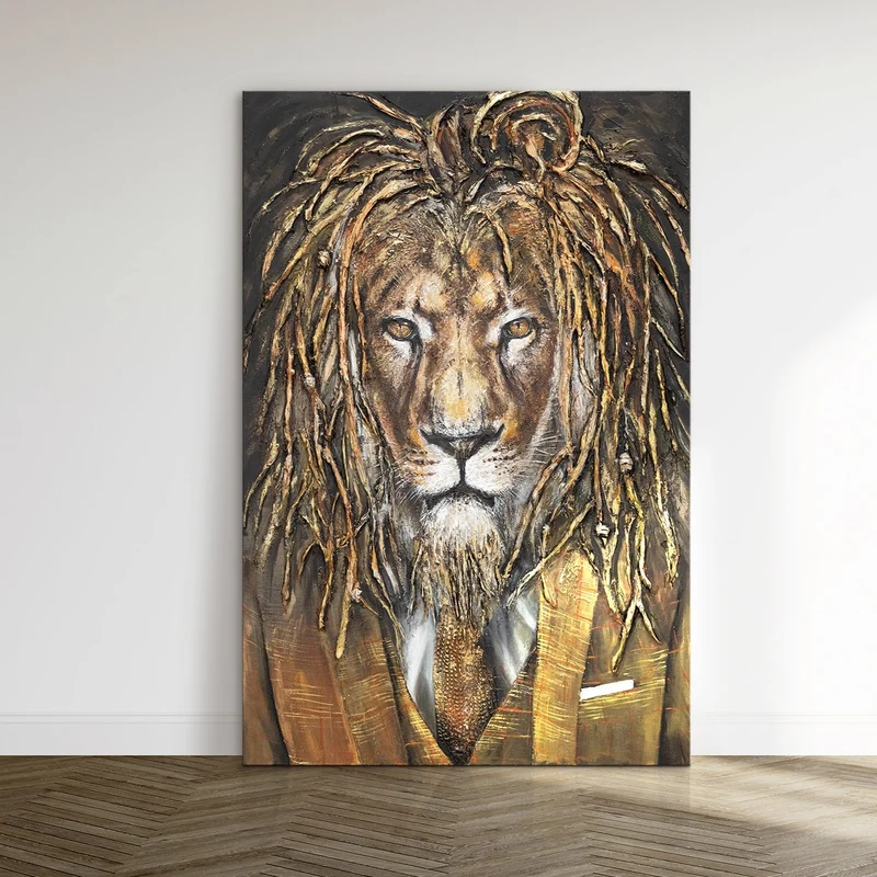 Acrylbild löwe für wohnzimmer "Macht" 120x80cm