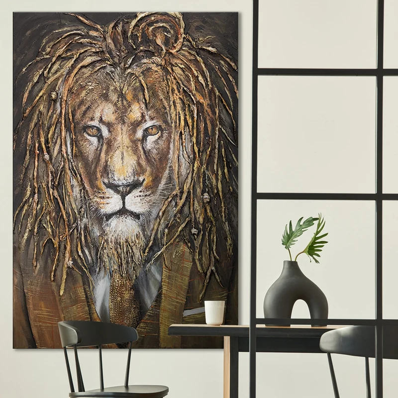 Acrylbild löwe für wohnzimmer "Macht" 120x80cm